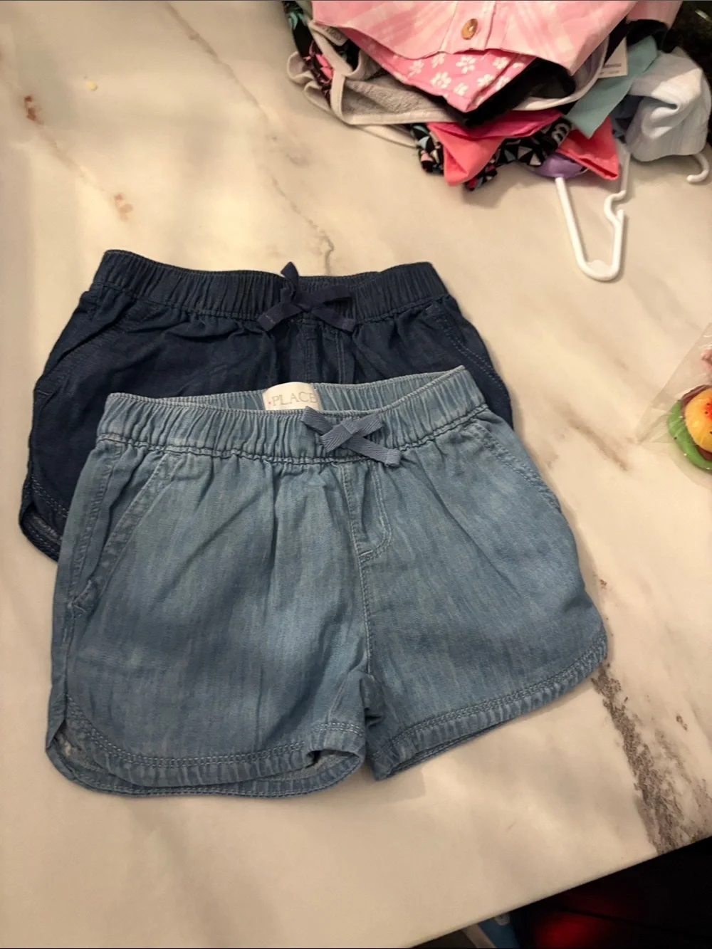 The Children's Place Girls' Denim Shorts Set - Light Blue & Navy
